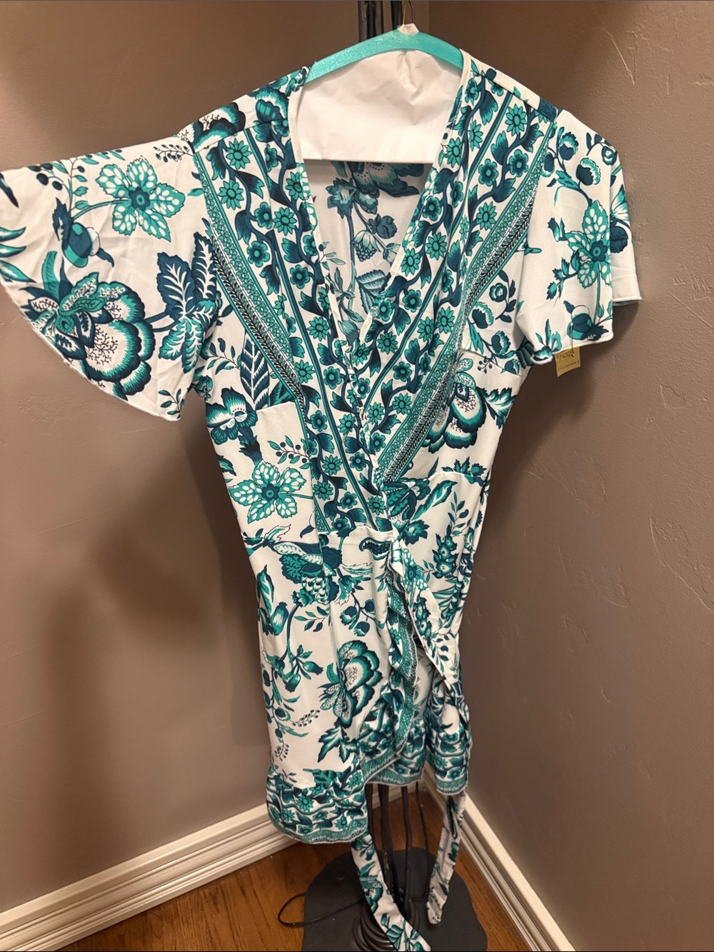 Floral Wrap Women’s Top in Teal and White